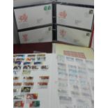 A collection of GB stamps, including nine binders, a box, stamp covers and leaves. (Qty)