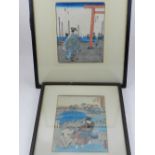 A set of two late 19th century Japanese wood block prints,