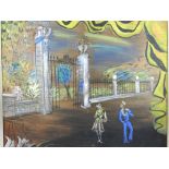 In the circle of Raoul Dufy, Stage set, body colour on panel, unsigned, H.52cm, L.66cm
