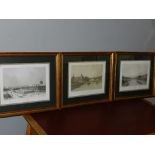 Three polychromatic lithographs of Parisian architectural scenes, 20th century. H: 23cm W: 36cm