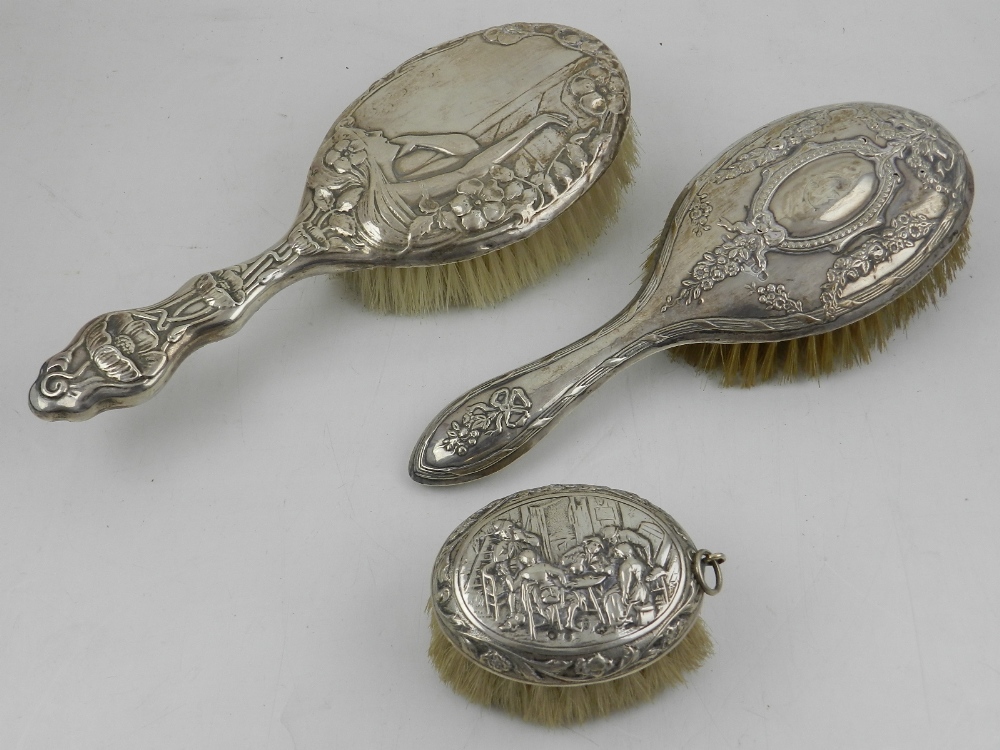 A Art Nouveau style silver repousse hair brush, hallmarked Birmingham,