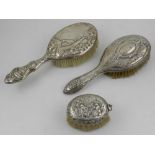 A Art Nouveau style silver repousse hair brush, hallmarked Birmingham,