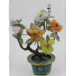 A Chinese hardstone tree, in cloisonne flower pot. H.
