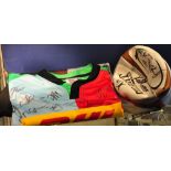 A 2015 fully signed Harlequins rugby shirt, size XL together with a Gilbert Harlequin rugby ball,