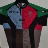 A framed fully signed circa 2013 Harlequins rugby shirt with Guiness Premiership arm logo