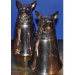 A pair of Italian silver plated stirrup cups cast with fox heads,