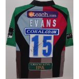 A framed signed Nick Evans Harlequins match shirt,