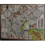 John Speed, an 18th Century map of Cumberland and Carlisle, later hand coloured,