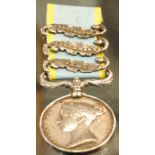 A Crimea 1854-56 medal with three bars, Sebastopol, Inkerman, and Alma, awarded to R.