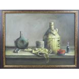 20th century Continental school, A Still Life, oil on canvas, indistinctly signed lower left. H.30cm