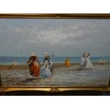 Marie Chariot (French), Women at the Beach, oil on canvas, signed lower left. H.60cm W.90cm