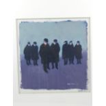 George Somerville (Scottish, b. 1947), Men in Coats, acrylic on paper, signed lower right. H.25cm