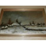Henri Joseph Pauwels (Belgian, 1903-1983), Farmhouses in Winter Landscape, oil on canvas, signed