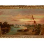 James Isaiah Lewis (British, 1860-1934), Sunset at Strand-on-the Green and Kew Bridge, oil on