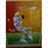 Denis Esteves (Contemporary Spanish school), Tennis Player, acrylic on canvas, signed and dated 2004