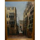 20th century school, A North African Street Scene, oil on canvas, indistinctly signed lower right.