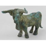 A Chinese bronze study of a bull. H.10cm W.12cm