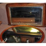 A late Victorian parquetry inlaid walnut over mantel mirror together with a later oval mirror