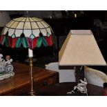 Tiffany style lamp together with a wooden lamp
