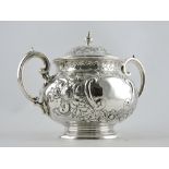 A large Victorian two handled silver porringer and cover,