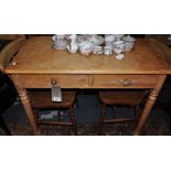 A pine two drawer side table, w:98 ,