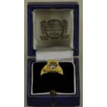 An 18ct gold & diamond ring, the diamond 1/2 carat set in a steal shaped recess, ring size L,