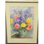 M K Brunning, Still Life with Flowers in a Vase, watercolour, signed lower left, 55 x 38cm,