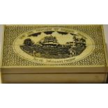 A Scrimshaw style rectangular bone snuff box engraved with the HMS Newcastle