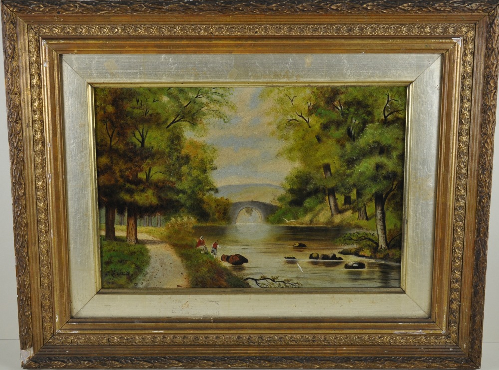 A late 19th Century oil on canvas in gilt frame, signed lower left L.F.