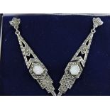 A pair of silver and marcasite opal Art Deco style earrings