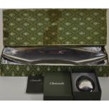 A vintage Christofle Collection Gallia silver plated oval dish of elongated form, in original box,
