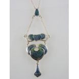 A silver and enamel Art Nouveau style pendant necklace