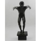 A20th century bronze figure of a diver, raised on square base.