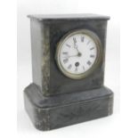 An early 20th century marble mantel timepiece, the white enamel dial set out in Roman numerals, H.
