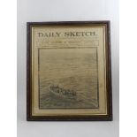 A framed copy of Daily Sketch front page 30th April 1912, Titanic survivors in a life boat,