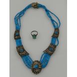 A white metal and turquoise beaded necklace,