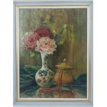 Jan De Laet (20th century Belgium school), Still Life of Roses and Jewellery, oil on canvas,
