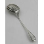 A Large silver fret cut sugar sifter spoon, indistinct hallmark, L.