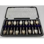 A cased set of twelve silver tea spoons,