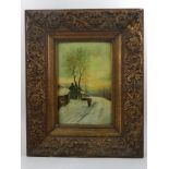 Early 20th century Dutch school, Peasant Walking on Snowy Path, oil on panel, unsigned.