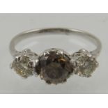 An 18ct white gold three stone chocolate diamond ring, approx. 1.92cts.
