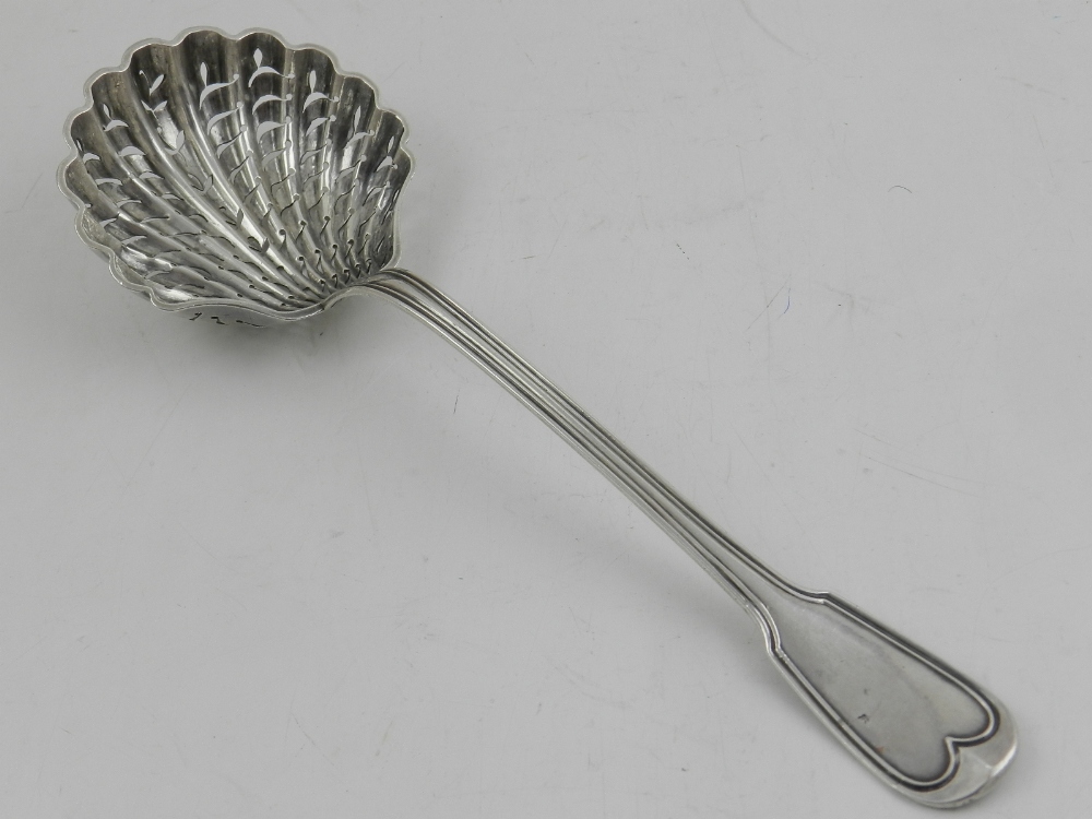 A Large silver fret cut sugar sifter spoon, indistinct hallmark, L. - Image 3 of 3