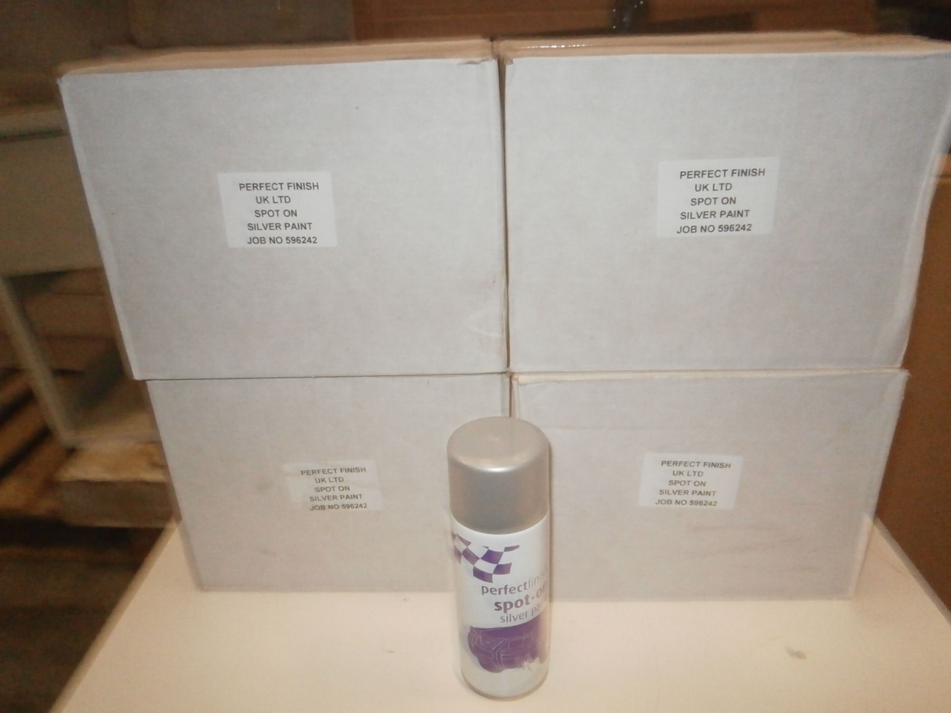 4 Boxes Of Perfectfinish Spot On Silver Spray Paint 12 per box 48 tins total (CS)