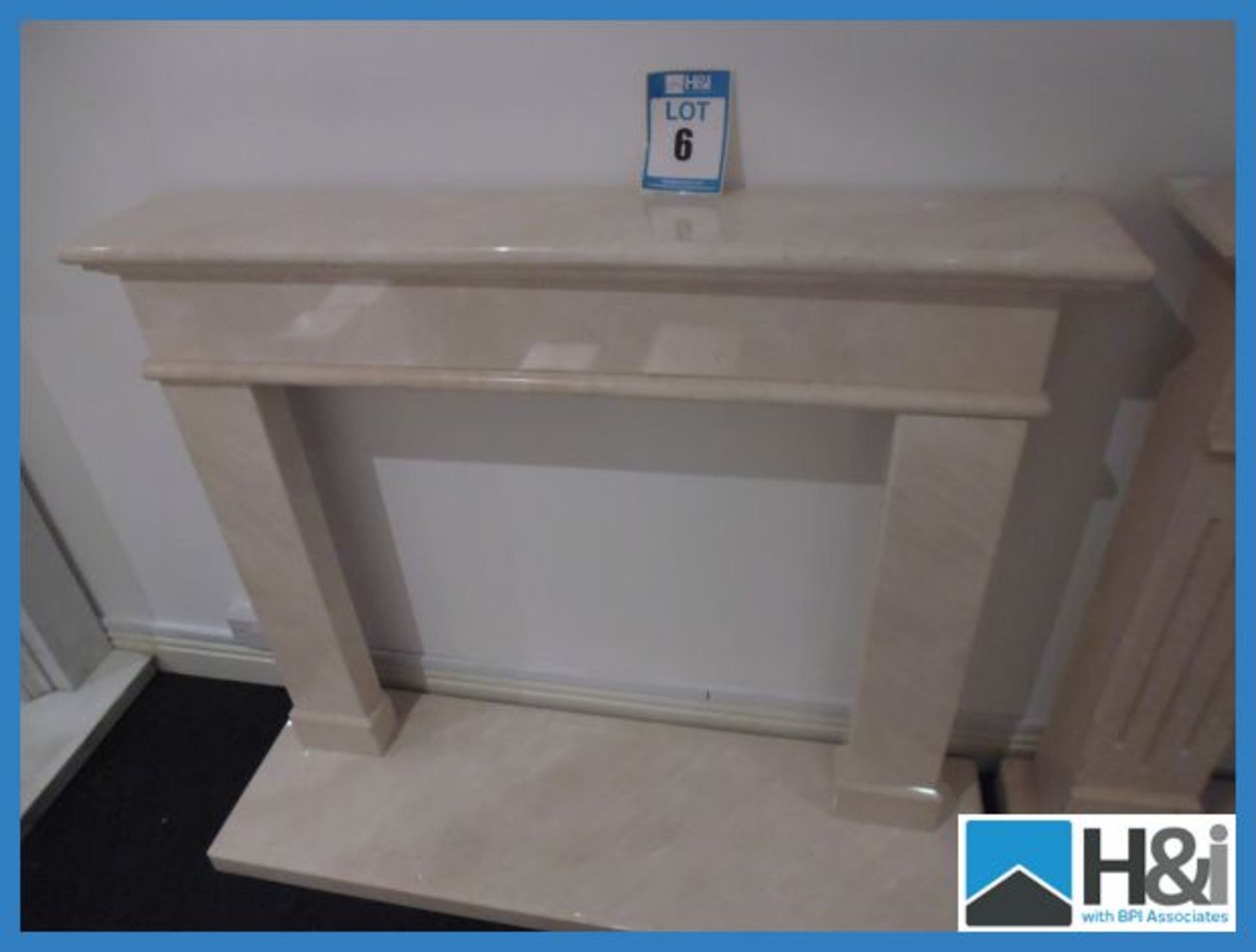Marble Fire Surround. 1200 x 1050mm + 50mm Thick Half Appraisal: Good Serial No: NA Location: West