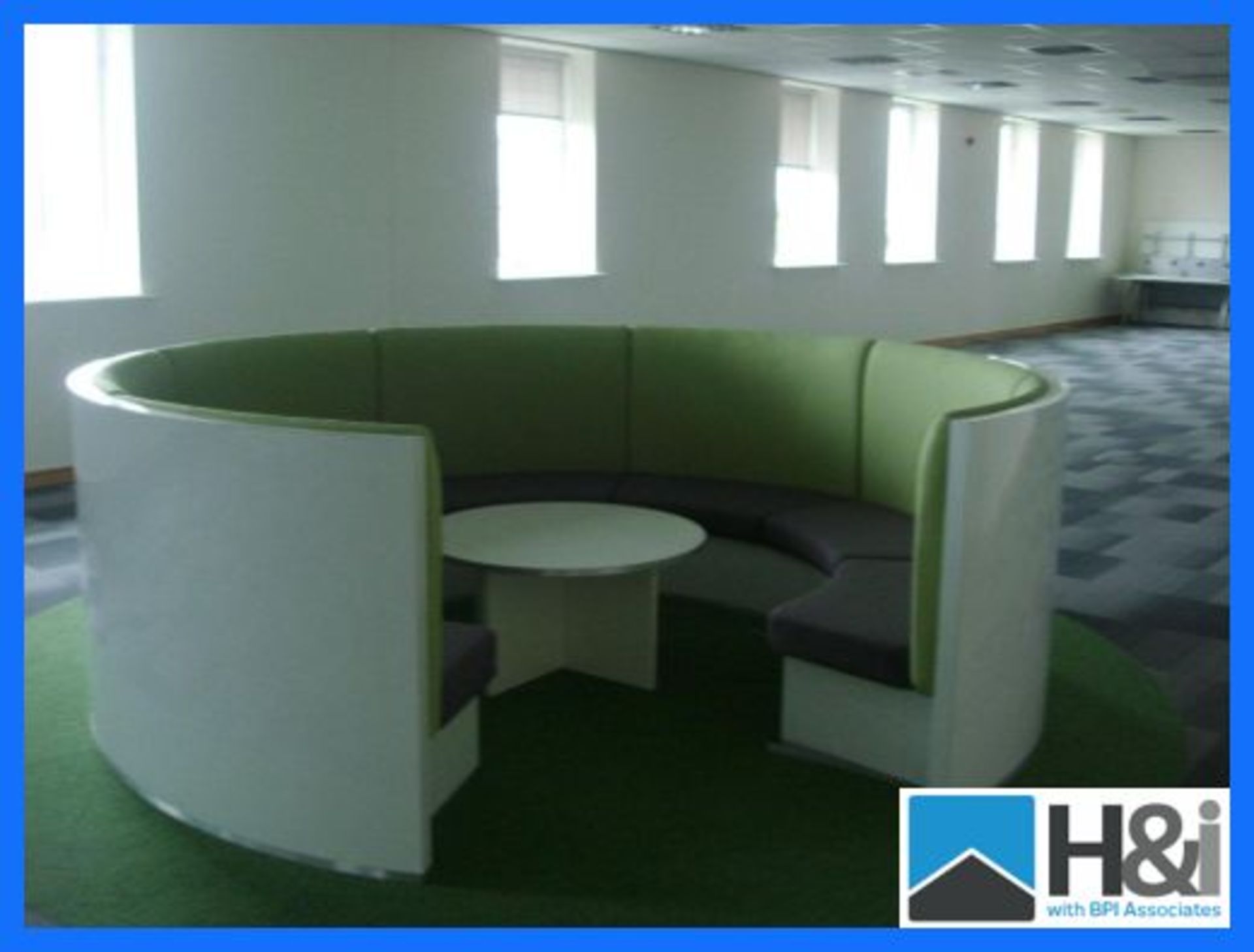 A designer modern 'thinktank' seating circle used for beating out ideas and plans, this unit is in