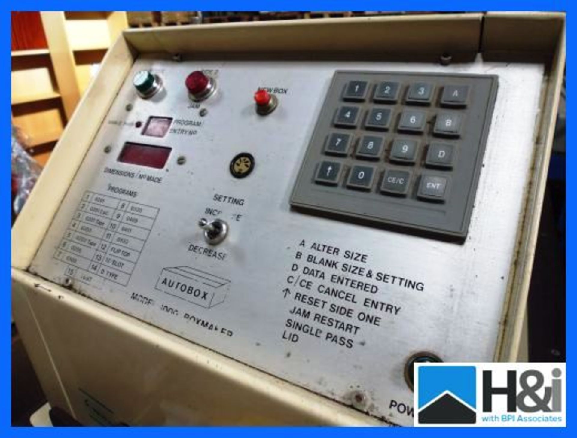 Autobox 1000 Box Maker. Was used daily until very recently. Untested. No VAT on this Item Appraisal: