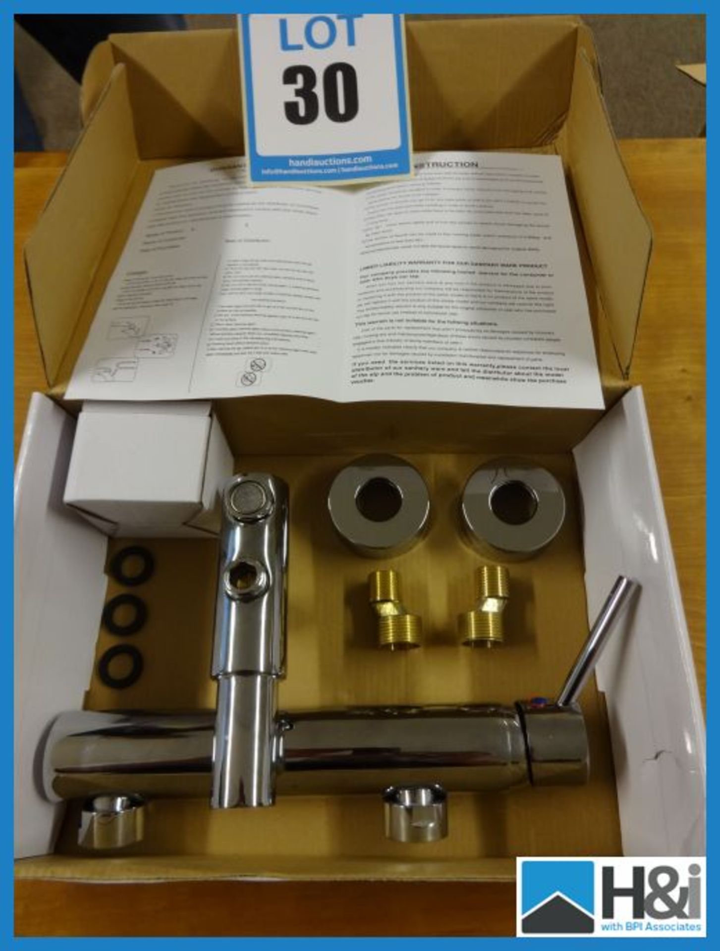 New boxed wall mounted bath filler mixer tap with fixings and facility for shower hose to be