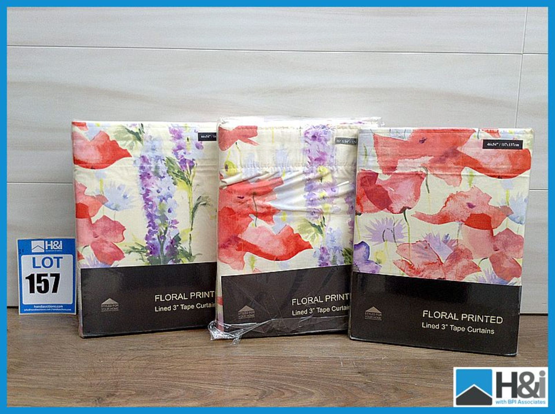 3 qty of curtains which include Floral printed lined 3" tape curtains in Marianne 1 pair 46 x