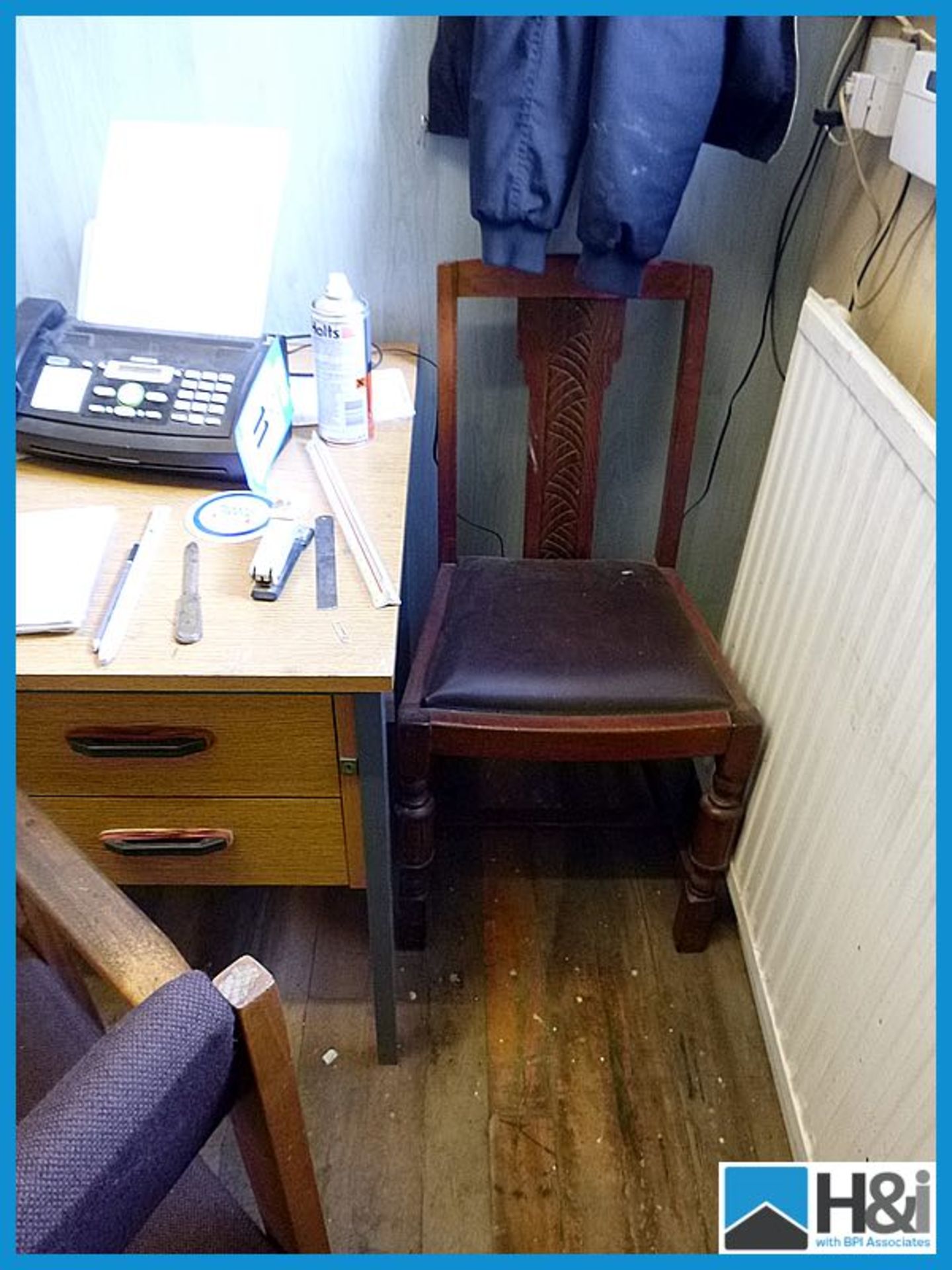 Office desk and three chairs- excludes contents Appraisal: Good Serial No: NA Location: Jack Madeley - Image 2 of 3