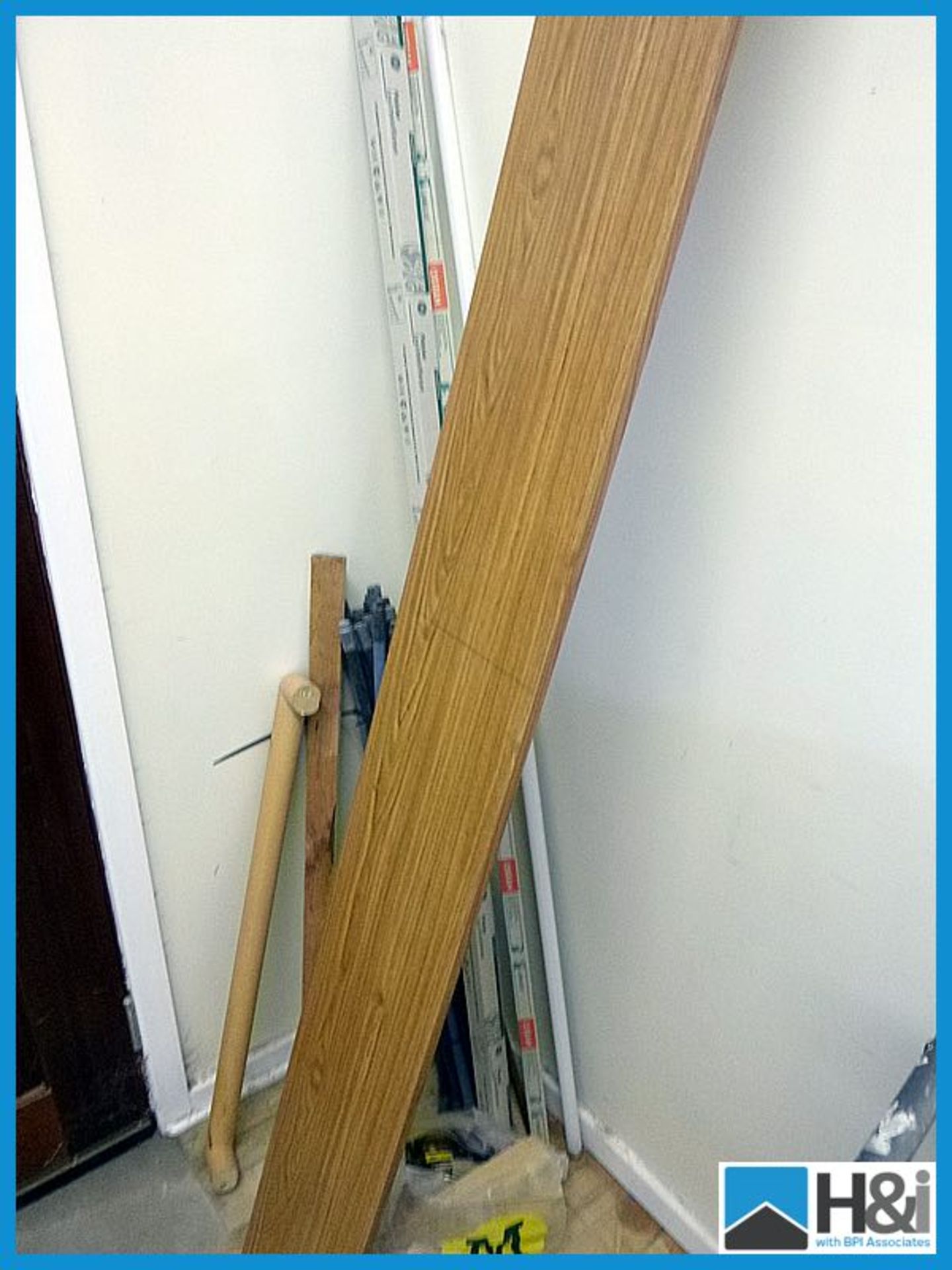 Contents of foyer to include acroprops, polythene, lengths of wood, set of drain rods etc Appraisal: - Image 5 of 5